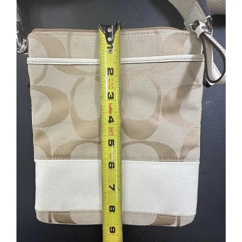 COACH‎ SWING PACK SIGNATURE STRIPE CROSSBODY WHITE KHAKI - Picture 11 of 12